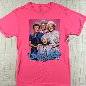 The Golden Girls Pink Graphic Tee with 'Stay Golden' Print Small